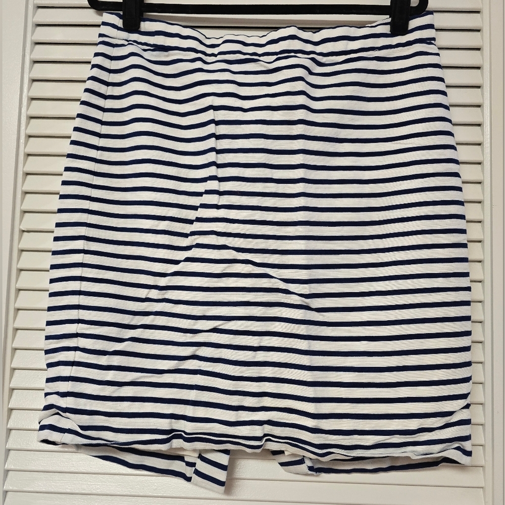 J. Crew - (Plus-Size) Navy Blue & White Cotton/Linen Striped Pencil Skirt